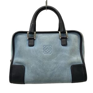 Loewe Amazona Handbag Light Blue Dark Navy Suede Leather